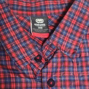 Ecko Unltd Shirt Men's 3XB Red Blue Plaid Long Sleeve
